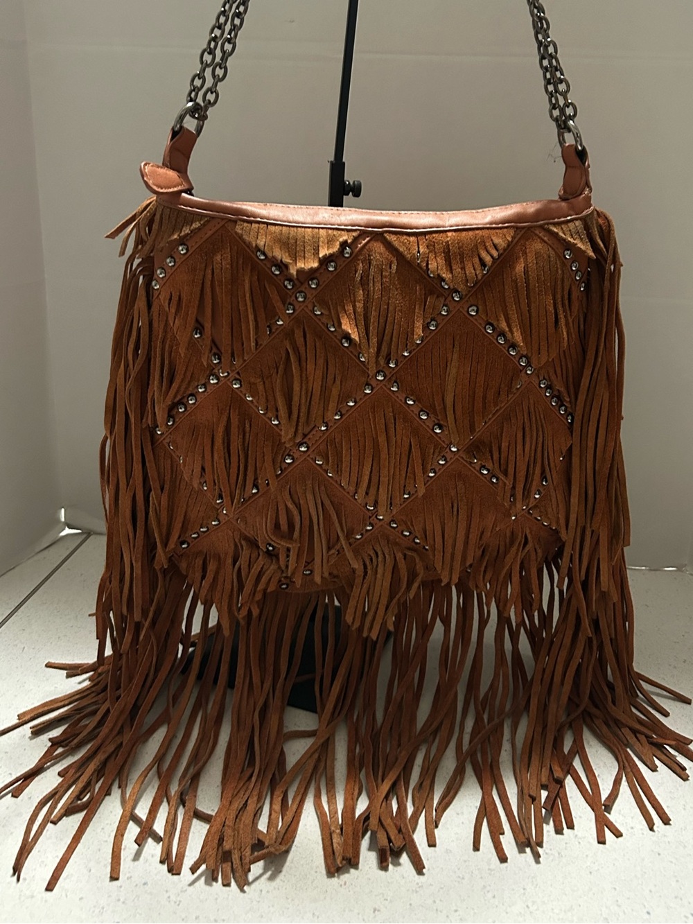 Fringed Suede Shoulder Bag - Brown
